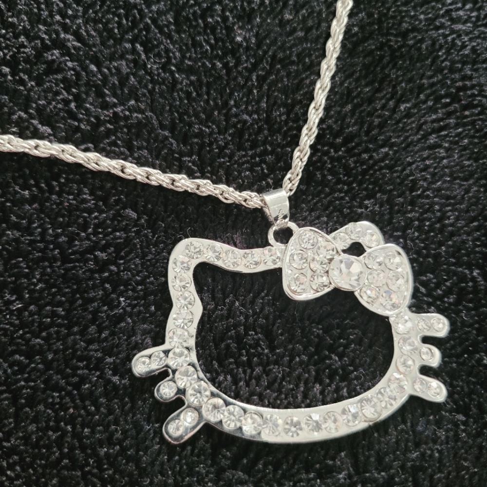 Silver Hello Kitty Rhinestone Necklace - Picture 3 of 4